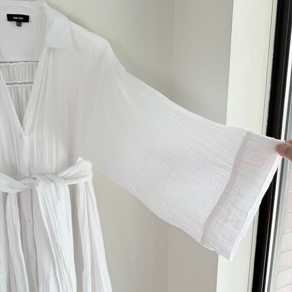 ME+EM Cheesecloth Maxi Shirt Dress Button Front With Belt White Cotton US 8 READ - Picture 11 of 11